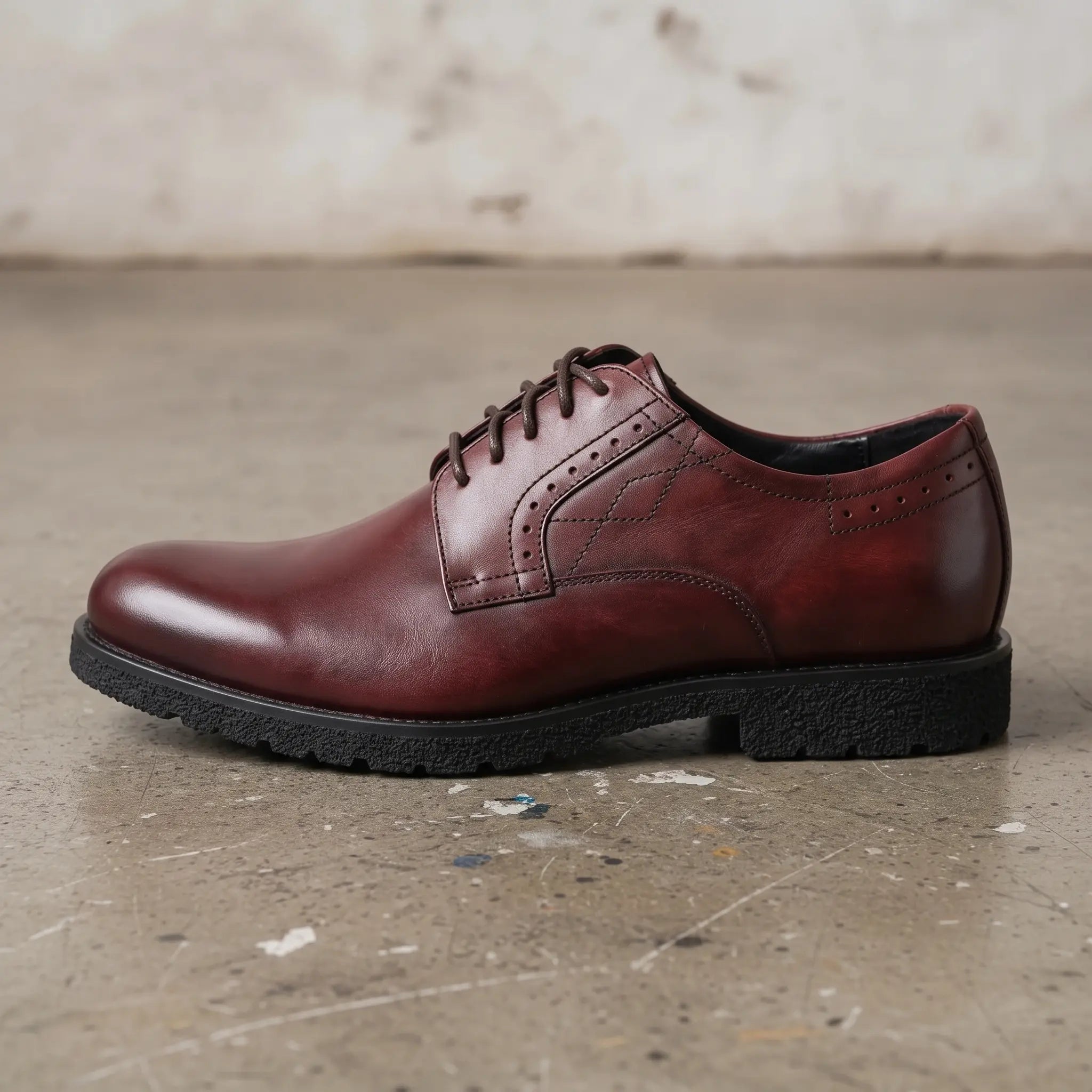Men's Burgundy Plain-Toe Leather Derbys — Birling