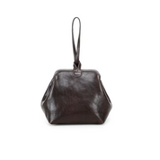 Women's Full-Grain Leather Wristlet Tote Bag With Kiss Lock Closure
