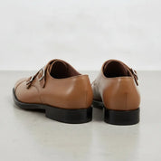Men's Dark Tan Cap-Toe Leather Double Monk Strap Shoes — Albemarle