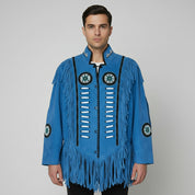 Men's Handmade Cowboy Western Leather Jacket, Western Style Genuine Suede Jacket with Fringes and Beads