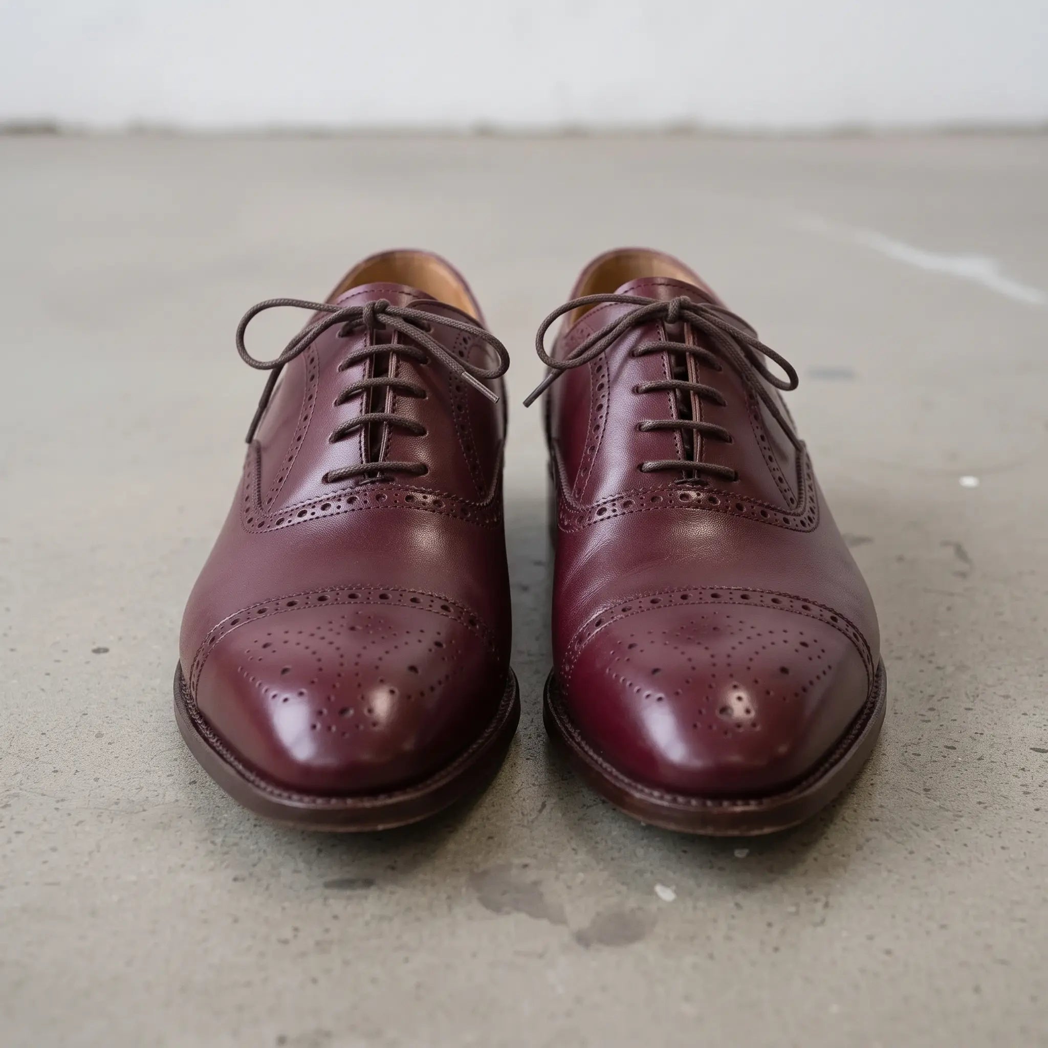 Men's Burgundy Cap-Toe Brogue Leather Oxfords — Earlham