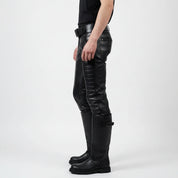 Punk Rock Men's Black Leather Pants, Quilted Detail Biker Trousers