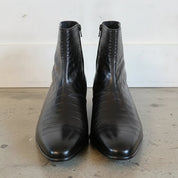 Men's Black Plain-Toe Crocodile-Embossed Leather Ankle Boots