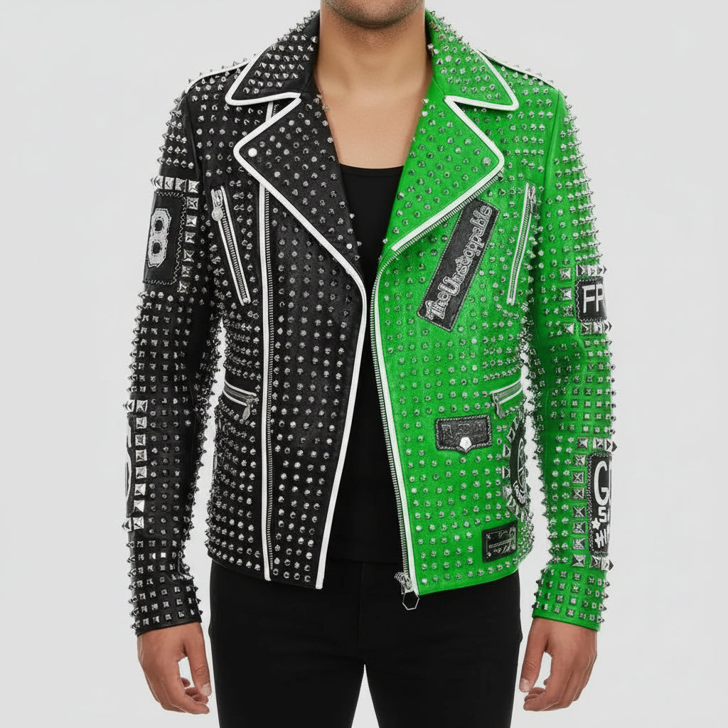 Men's Studded Spiked Punk Rock Moto Leather Jacket