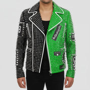 Men's Studded Spiked Punk Rock Moto Leather Jacket