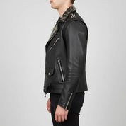 Men's Black Studded Biker Full-Grain Leather Jacket