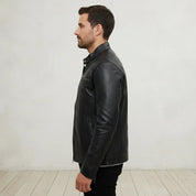 Men's Slim Fit Black Leather Jacket, Genuine Biker Coat