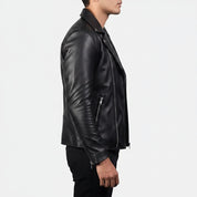 Handmade Men Black Leather Biker Jacket, Mens Wide Collar Jacket , Mens Jackets