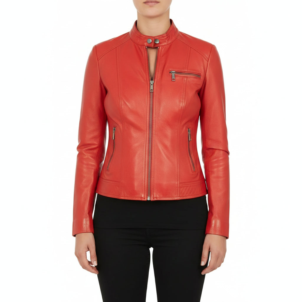 Women's Handmade Cafe Racer Leather Jacket