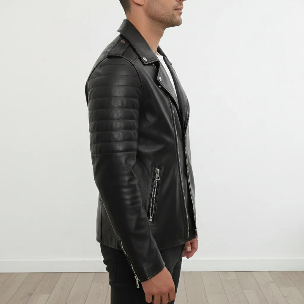Men’s Black Leather Biker Jacket- Motorcycle Jacket