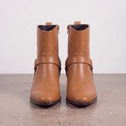 Men's Tan Plain-Toe Leather Harness Boots — Bardon
