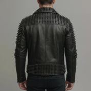 Men's Black Studded Leather Biker Jacket — Abberstone