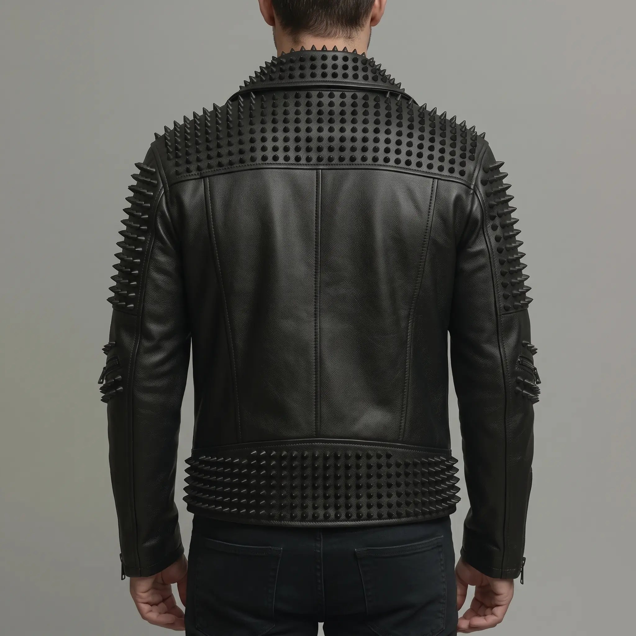 Men's Black Studded Leather Biker Jacket — Abberstone