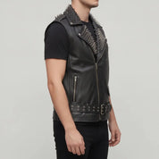 Men's Black Studded Leather Biker Jacket — Tiverton