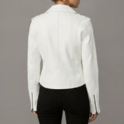 Women's White Faux Leather Biker Jacket — Abberdale