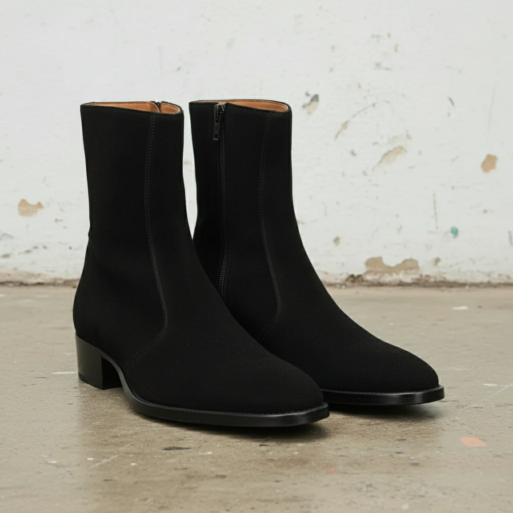 Men's Black Plain-Toe Suede Zipper Boots