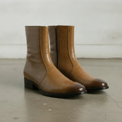 Men's Tan Crocodile-Embossed Leather Ankle Boots