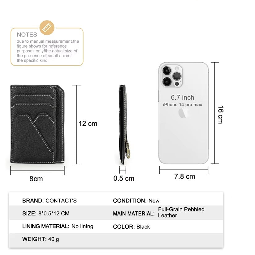 Men's Slim Leather RFID Zipper Coin Purse Wallet