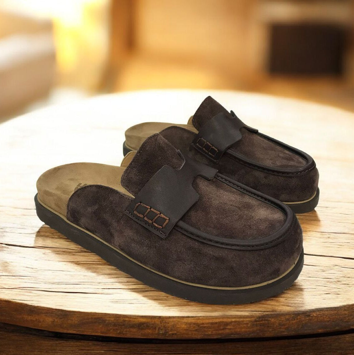 Unisex Dark Brown Suede Loafer Mule
