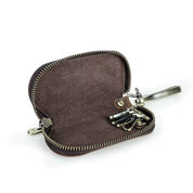 Men's Full-Grain Leather Key Wallet - Retro Zippered Car Key Organizer Case