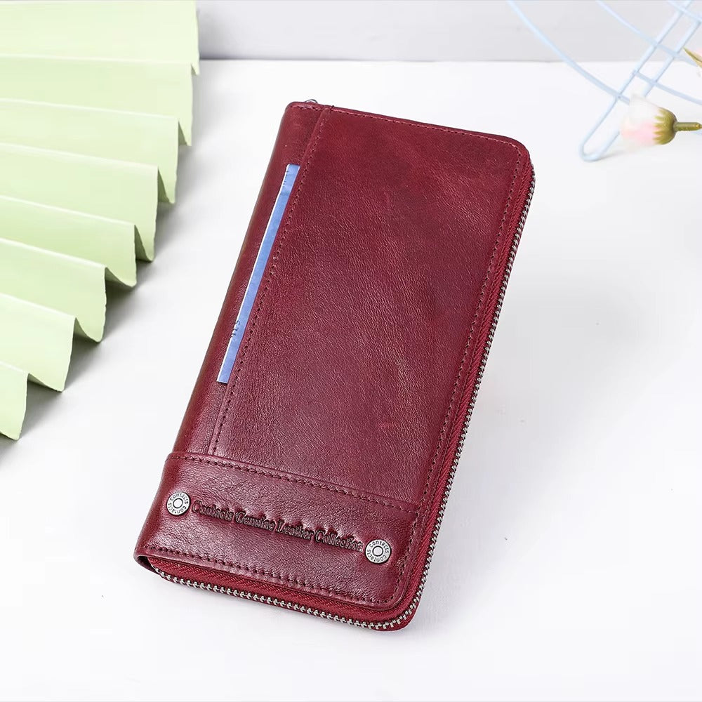 Coin Pocket Long Brown Leather Wallet