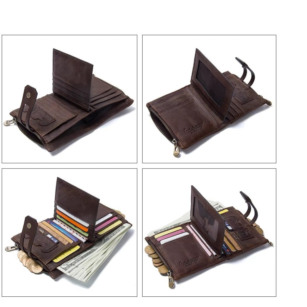 Men's 14 Card Slots Leather Bifold Wallet  and Zipper Coin Pocket
