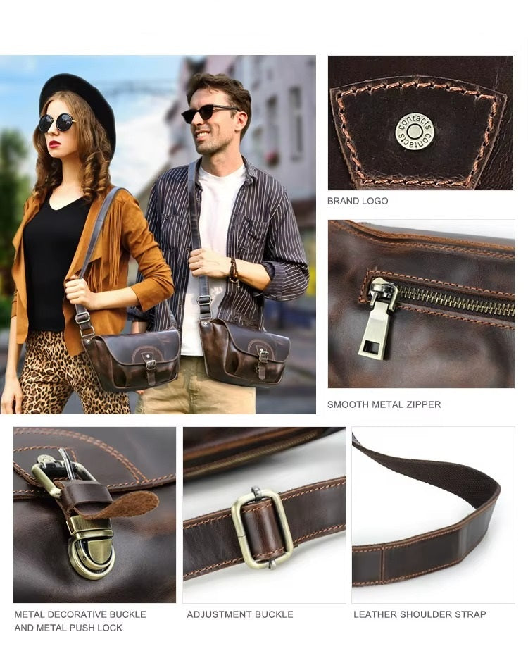 Unisex Retro Leather Crossbody Bag – Fits 8.3" iPad