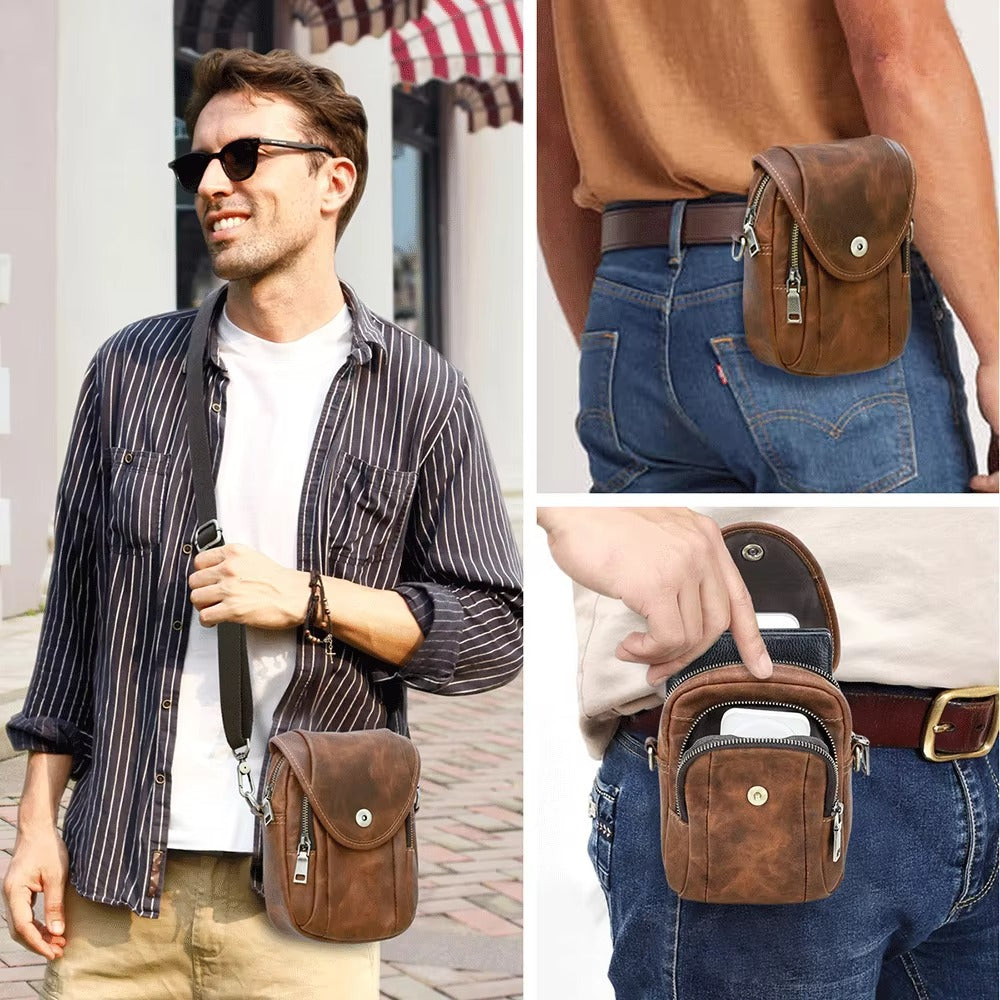 Men’s Leather Bag for 6.7" Phones - Durable Sling Pouch for Daily Use