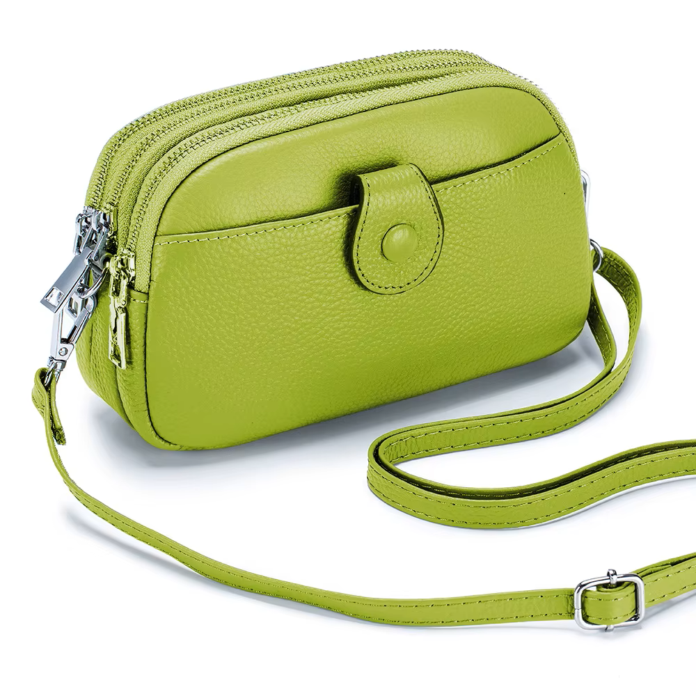 Women's Black Full-Grain Leather Crossbody Phone Bag