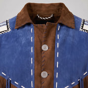 Men's Brown and Blue Fringed Suede Western Jacket — Eastham
