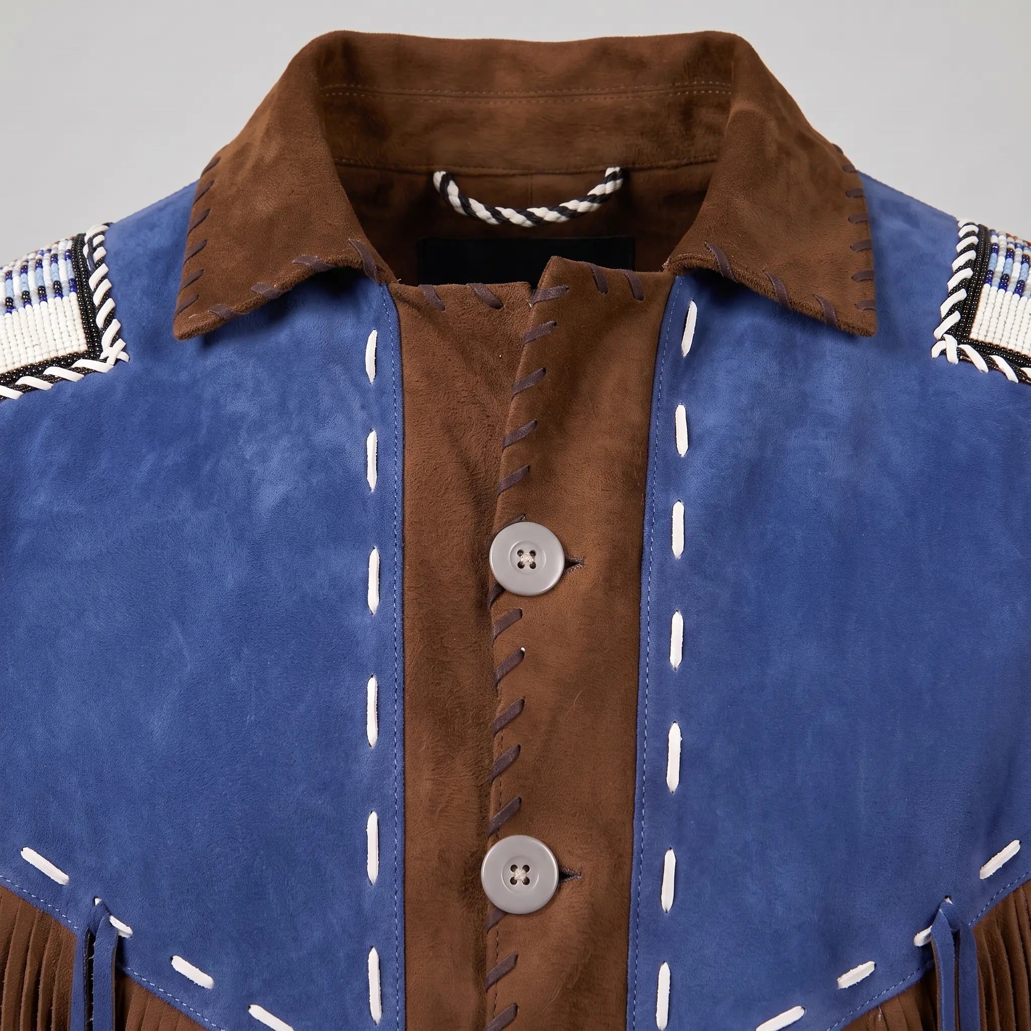 Men's Brown and Blue Fringed Suede Western Jacket — Eastham