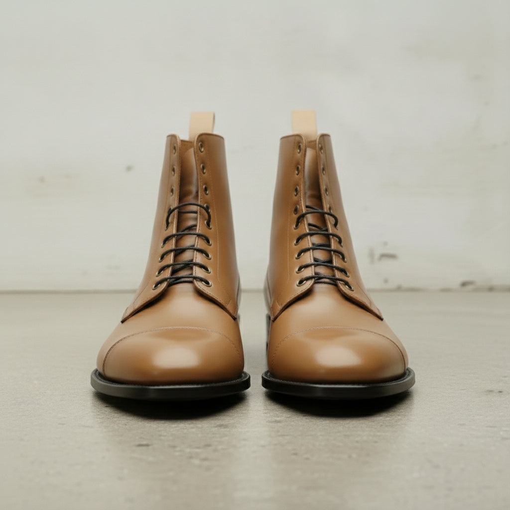 Men's Tan Cap-Toe Leather Boots