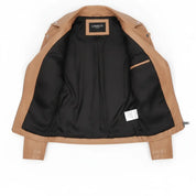 Women's Tan Asymmetric Zip Leather Biker Jacket — Mortimer