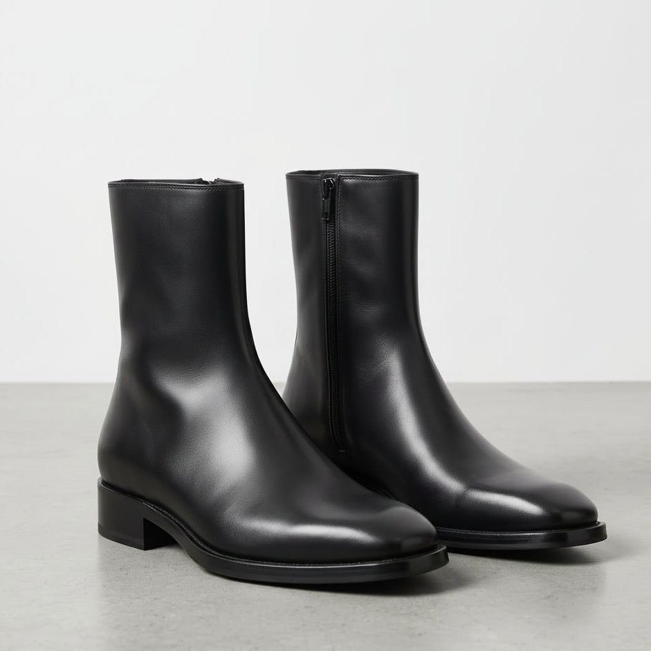Men's High Ankle Black Zipper Fashion Boots