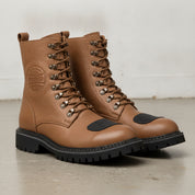 Men's Tan Plain-Toe Pebbled Leather Biker Boots
