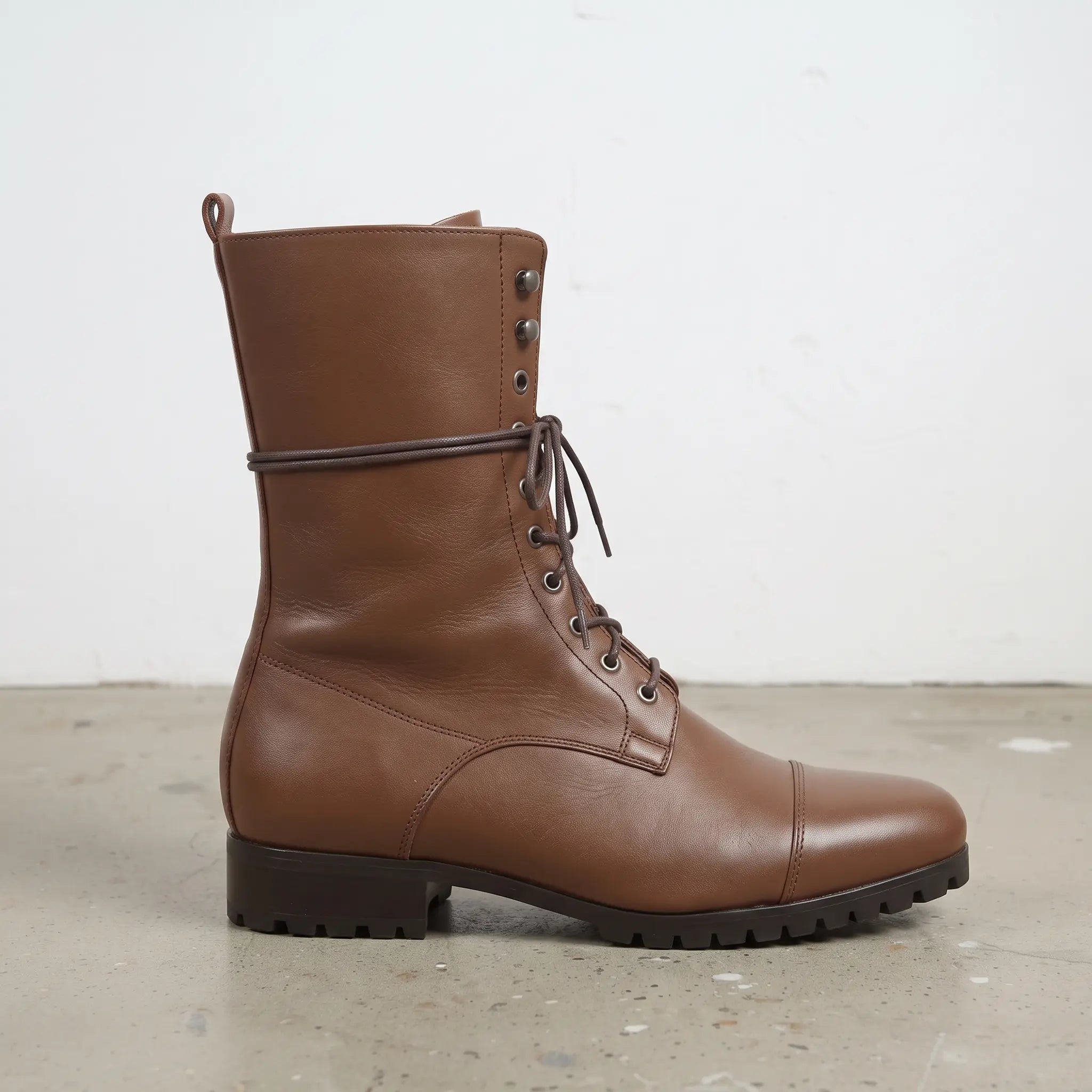 Men's Brown Cap-Toe Leather Knee-High Lace-Up Boots — Purcell