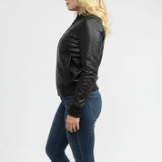Gothic Women's Black Diamond Leather Jacket, Women's Rocker Style Cowhide Jacket
