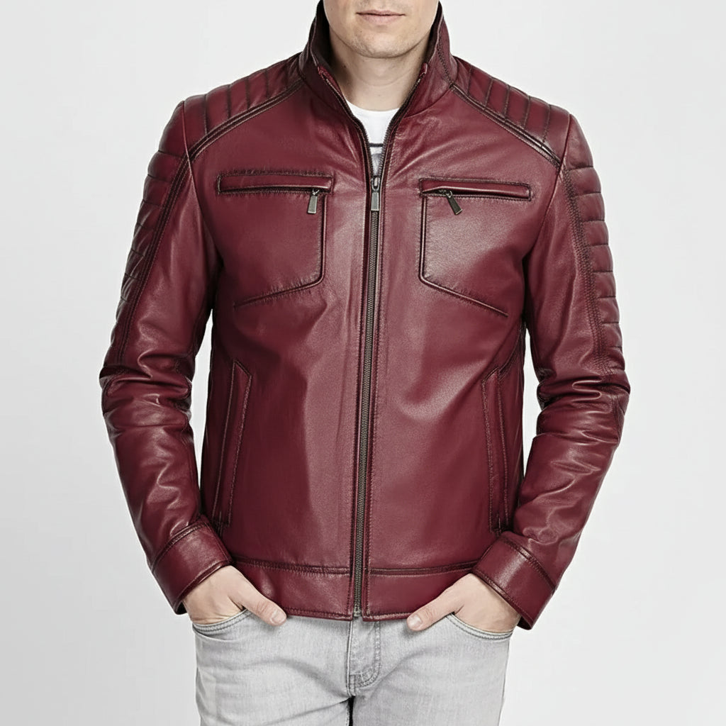 Men's Antique Maroon Classic Biker Leather Jacket