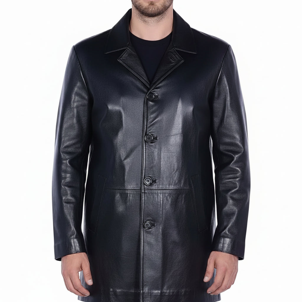 Men's Handmade Car Coat Leather Jacket