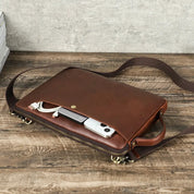 Men's Leather Crossbody Bag, 14-Inch Multifunctional Laptop Sleeve Case Shoulder Bag— Cranbourne