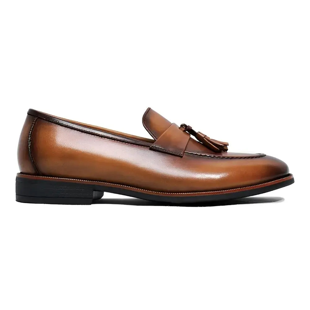 Men's Brown Apron-Toe Leather Tassel Loafers — Meynell