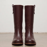 Women's Burgundy Plain-Toe Leather Knee-High Riding Boots — Tremayne