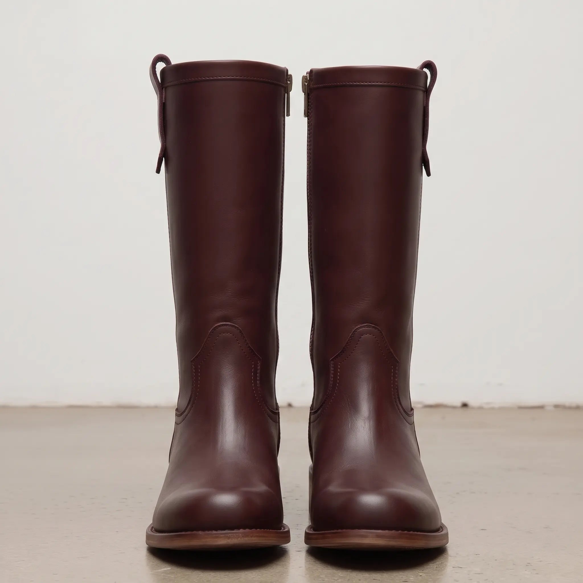 Women's Burgundy Plain-Toe Leather Knee-High Riding Boots — Tremayne