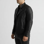 Handmade Mens Leather Jacket Black Quilted Genuine Lambskin Biker Motorcycle