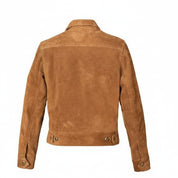 Women's Tan Brown Multi-Pocket Suede Trucker Jacket