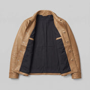 Men's Tan Leather Trucker Jacket — Moulton