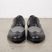Men's Black and Gray Wingtip Leather Oxfords — Gregory