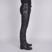 Men’s Black Genuine Leather Rocker Pants –Double Zip Moto Design