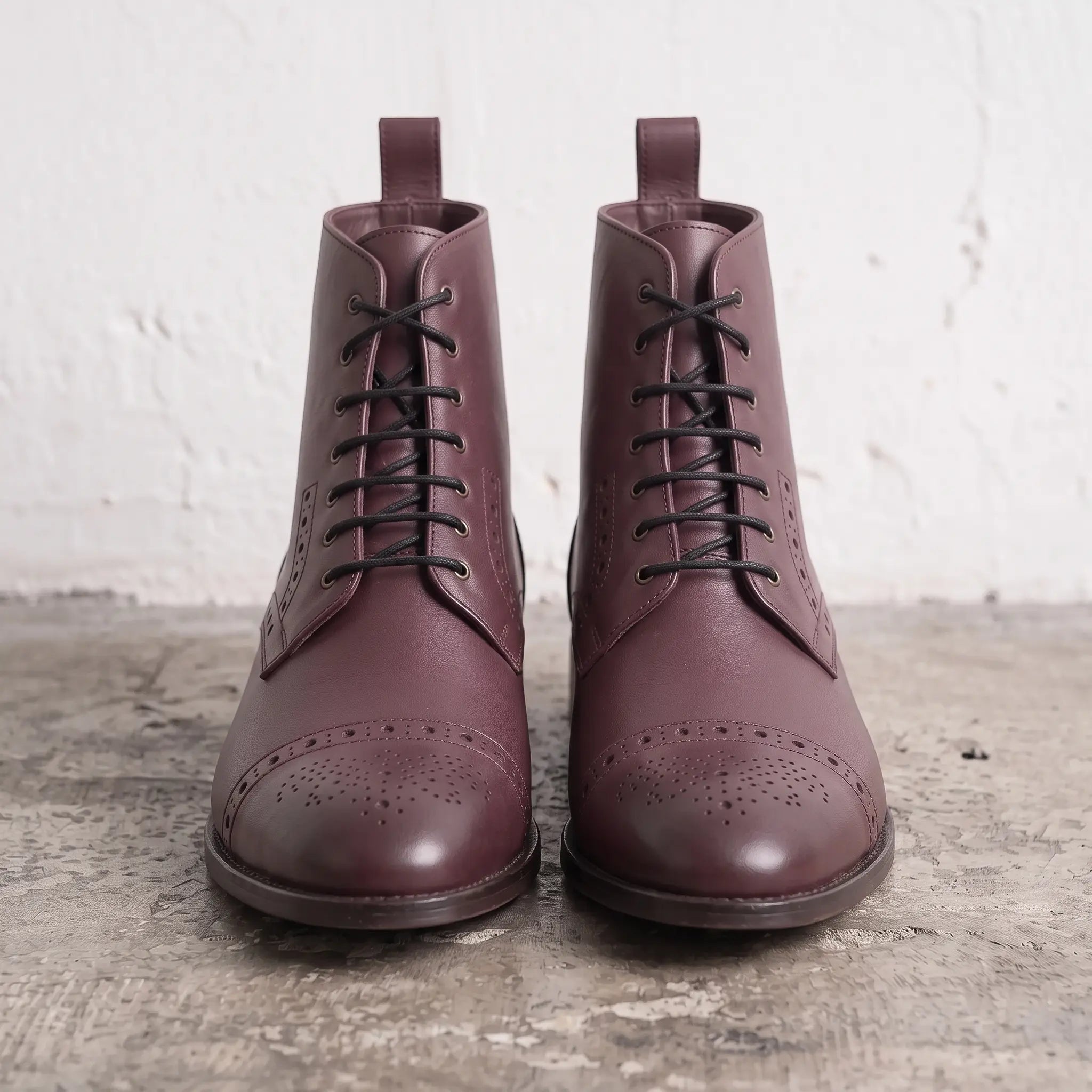 Men's Burgundy Cap-Toe Leather Derby Boots — Eltham