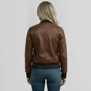 Women's Brown Pebbled Leather Bomber Jacket — Wilson